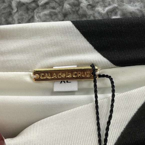 Cala De La Cruz Dress XL Black White Geo Floral Ruched Strapless Tube Resort - Picture 4 of 15